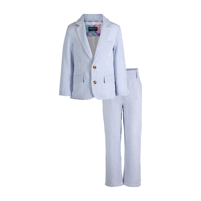 Two-Piece Suit Set, Blue Seersucker - Suits & Separates - 1