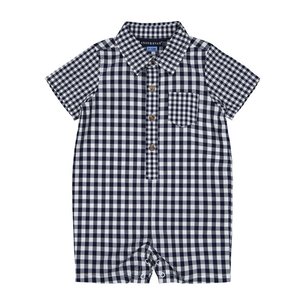 Baby Shirtall, Navy Gingham - Baby Boy Clothing Rompers - Maisonette