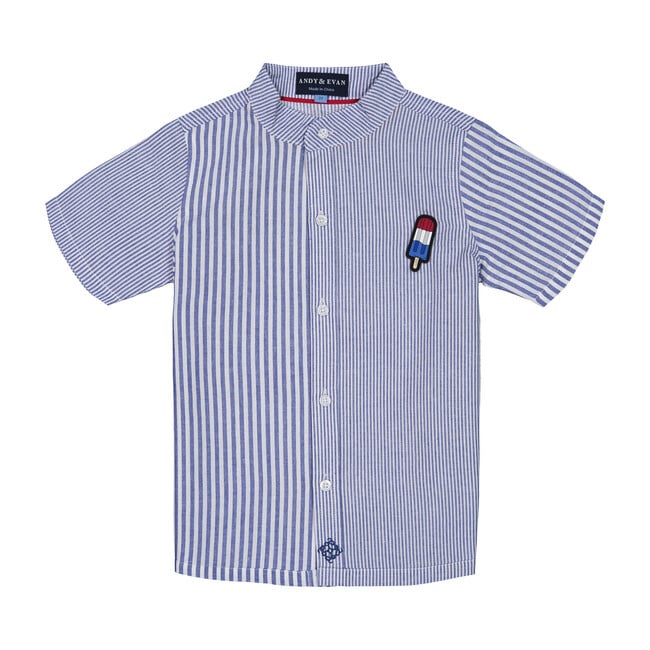 Knit Button Down with Popsicle Patch, Blue Stripe - Shirts - 1