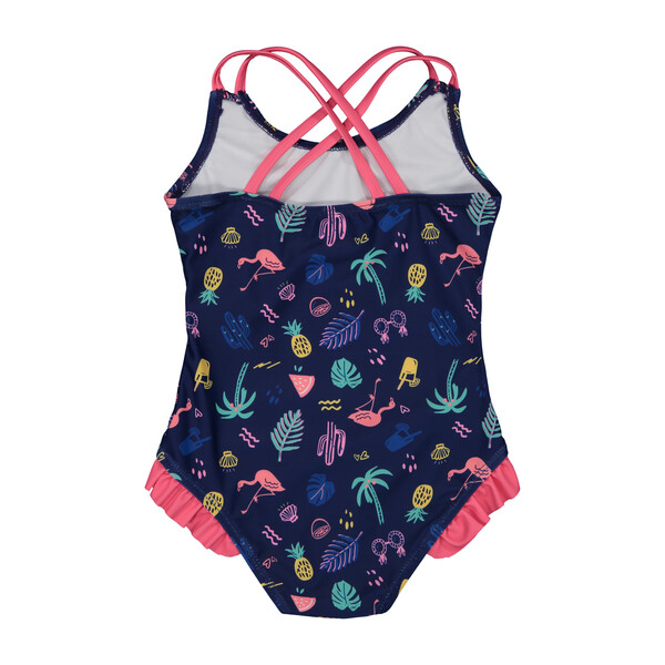 Neon Summer Vibes Swimsuit, Navy - Kids Girl Clothing Swim - Maisonette