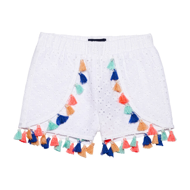Tassled Eyelet Short, White