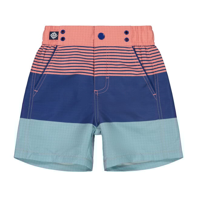 Colorblocked Swim Trunk, Coral Stripe