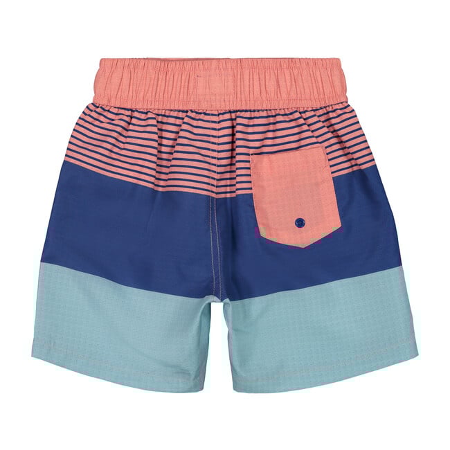 Colorblocked Swim Trunk, Coral Stripe