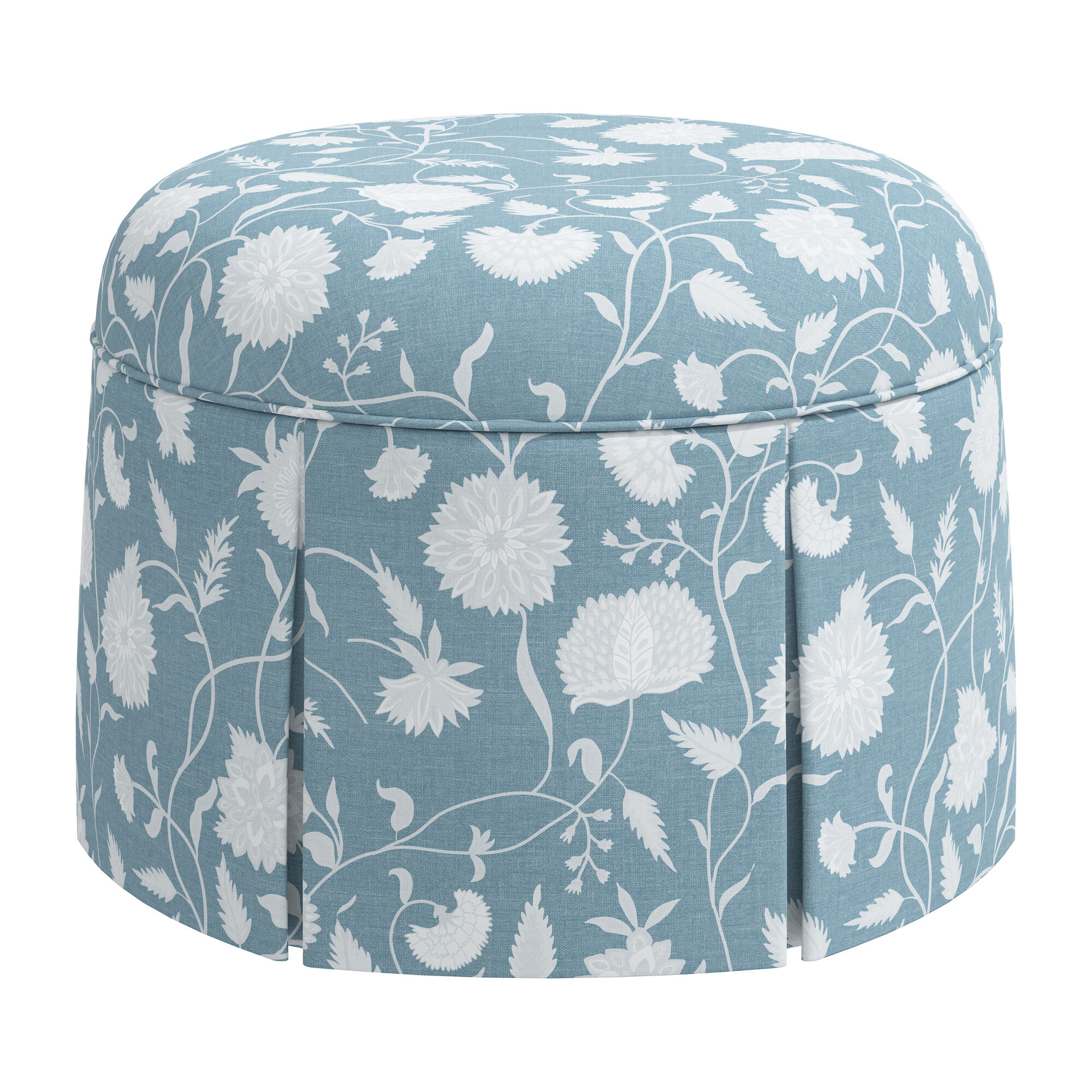 Beatrix Skirted Ottoman, Icy Blue Dahlia