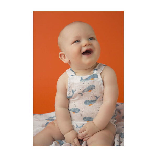 Muslin Retro Sunsuit, Blue Whale Baby Boy Clothing Rompers