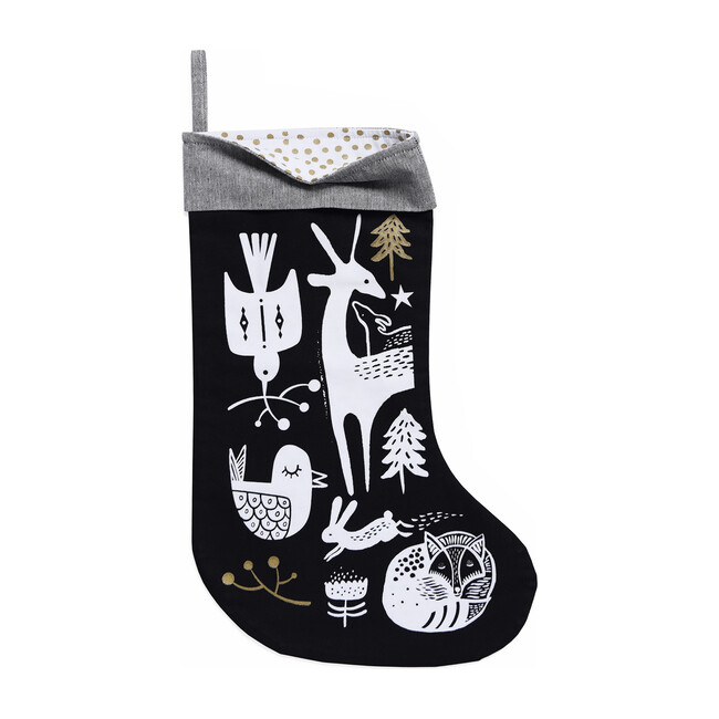Winter Animals Stocking, White on Black