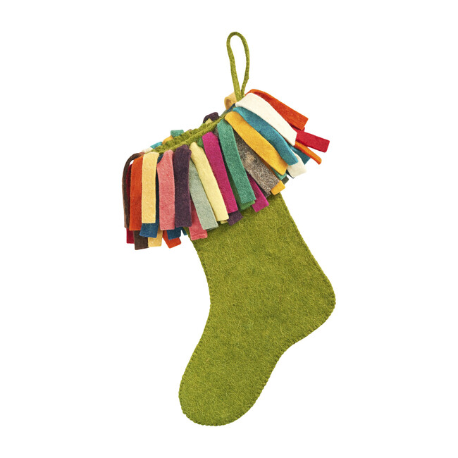Fringe Christmas Stocking, Chartreuse/Multi