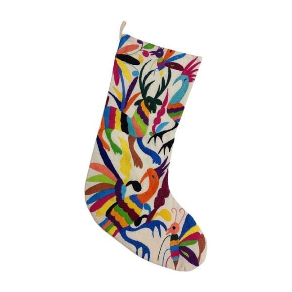 Otomi Embroidered Stocking, Natural/Multi