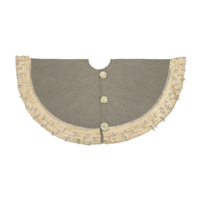 Handmade Christmas Tree Skirt in Recycled Wool, Gray with Fringe Border