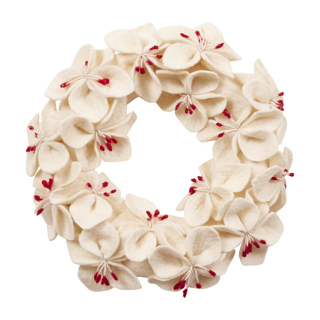 Handmade Hand Felted Wool Wreath, Cream Amaryllis Flowers