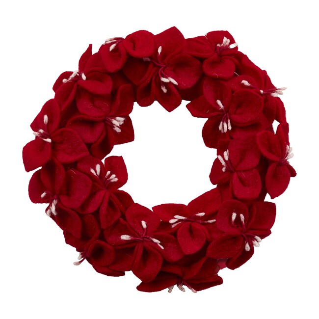 Handmade Hand Felted Wool Wreath, Red Amaryllis Flowers