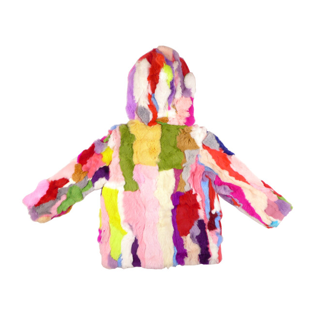 Fur Multi Hooded Coat, Rainbow - Fur & Faux Fur Coats - 2