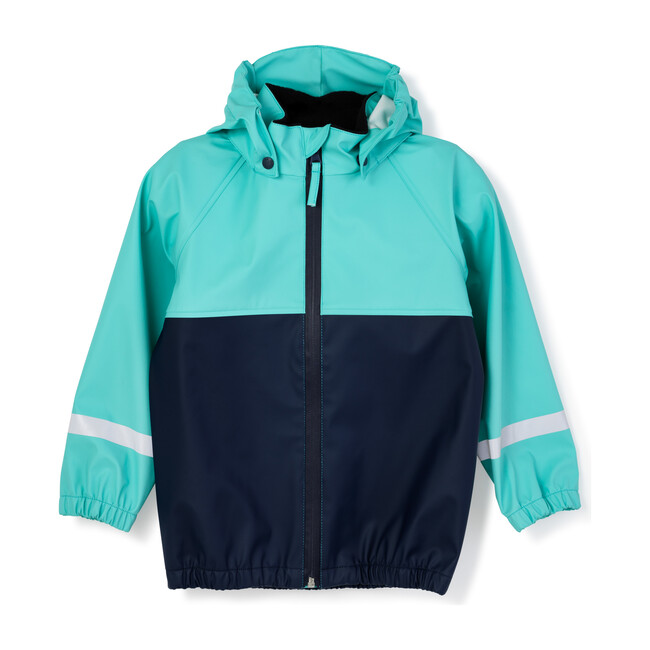 turquoise rain jacket