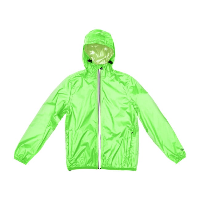 Adult Unisex Mel Full Zip Packable Rain Jacket, Green Fluo - Raincoats - 1