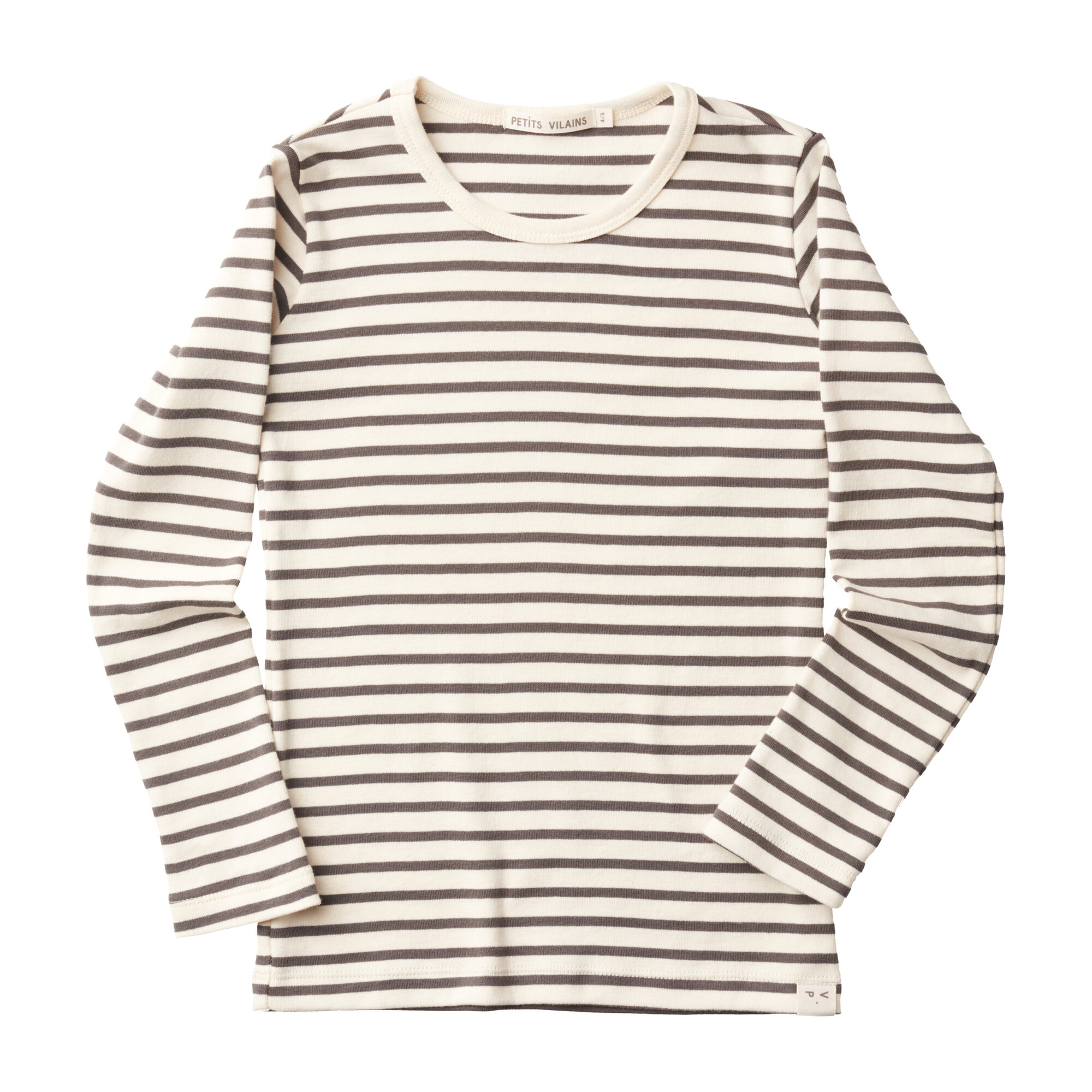 Lucien Long Sleeve Tee, Natural & Charcoal Stripe