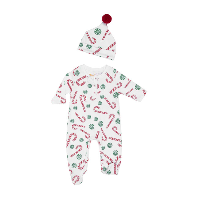 Onesie & Hat Pajamas Set, Candy Canes