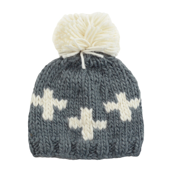 Miko Swiss Cross Knit Hat, Gray & Cream