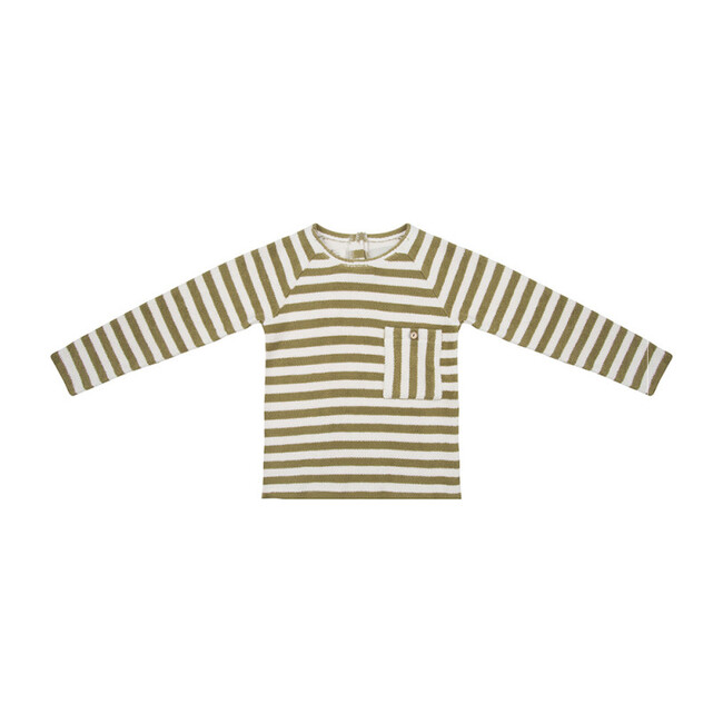 Striped Knit Sweater, Olive - Sweaters - 1