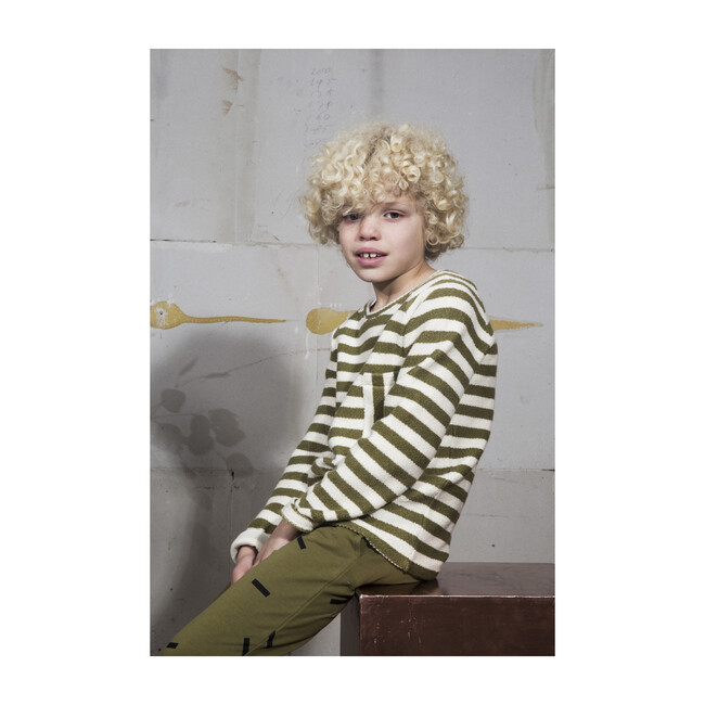 Striped Knit Sweater, Olive - Sweaters - 4
