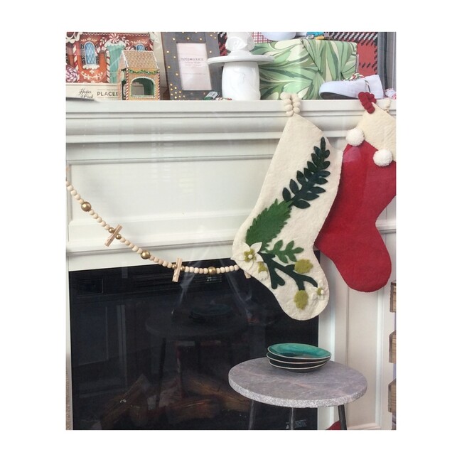 Christmas Stocking in Hand Felted Wool, Pom Poms on Red