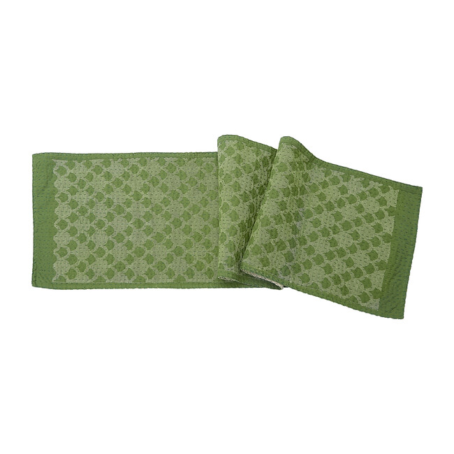Cotton Table Runner, Green Ginkgo