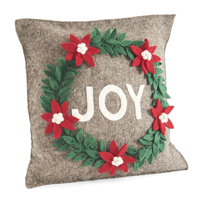 Joy Wreath Pillow, Grey
