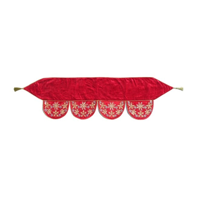 Velvet Mantle Scarf with Hand Beading, Red