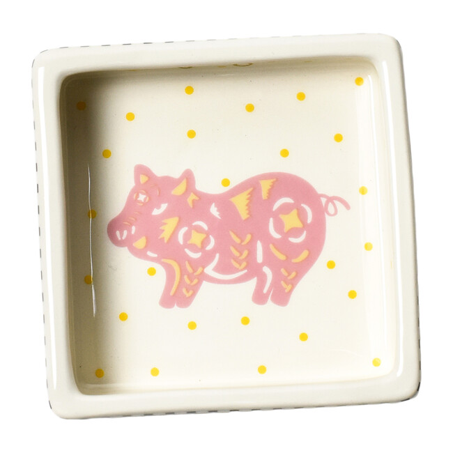 Chinese Zodiac Square Trinket Bowl, Pig - Accents - 1