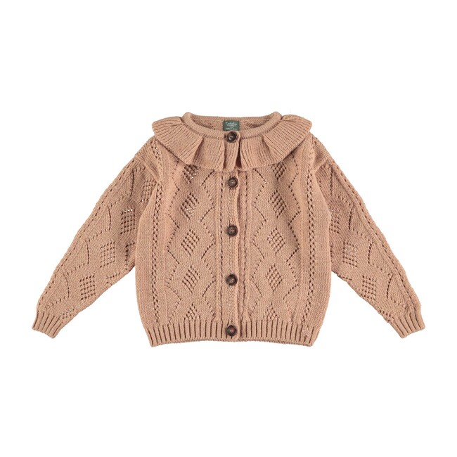 Flounce Neck Cardigan, Pink