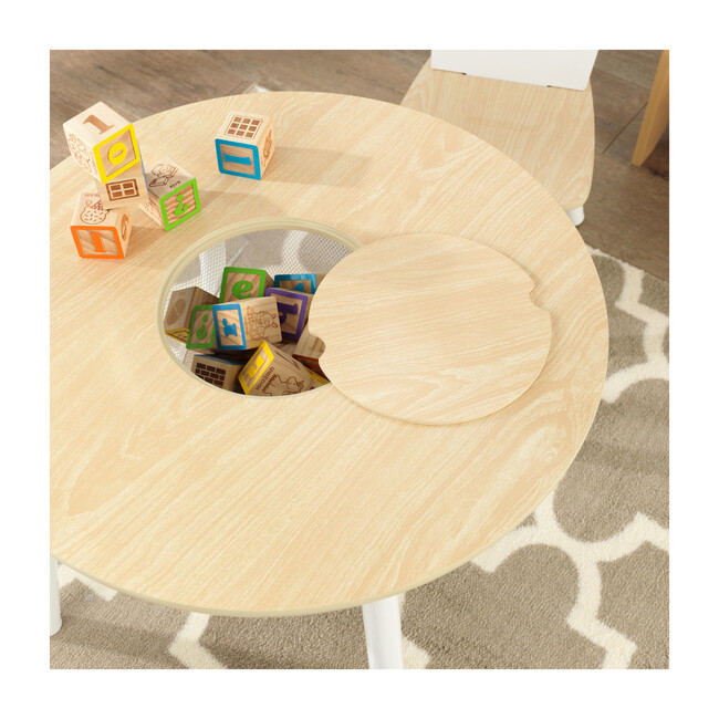 Round Storage Table and 2 Chair Set, Natural/White Home Furniture