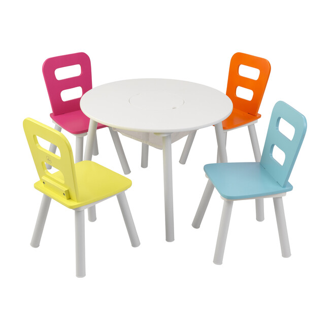 Round Storage Table and 4 Chair Set, Highlighter - KidKraft Kids ...