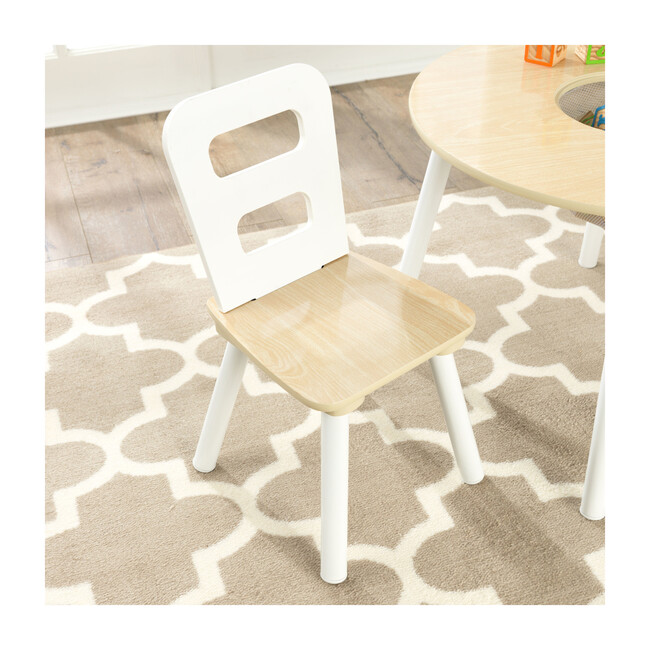 Round Storage Table and 2 Chair Set, Natural/White Home Furniture
