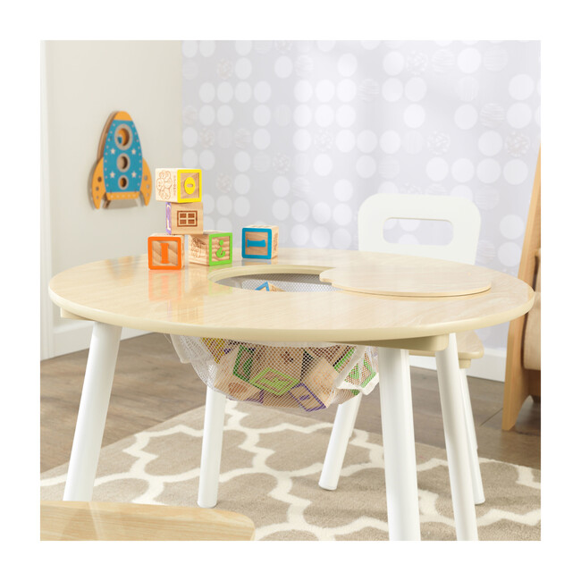 Round Storage Table and 2 Chair Set, Natural/White Home Furniture