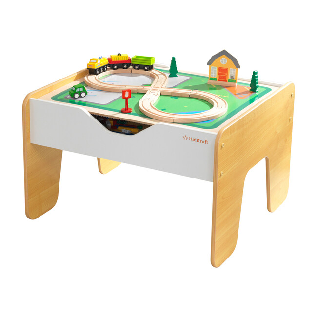 2-in-1 Activity Table with Board, Gray/Natural