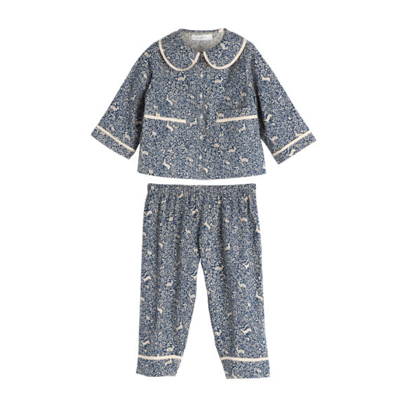 Leaf Playsuit, Cream/Blue Prancing Fawn Floral