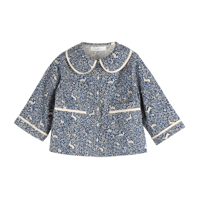 Leaf Playsuit, Cream/Blue Prancing Fawn Floral