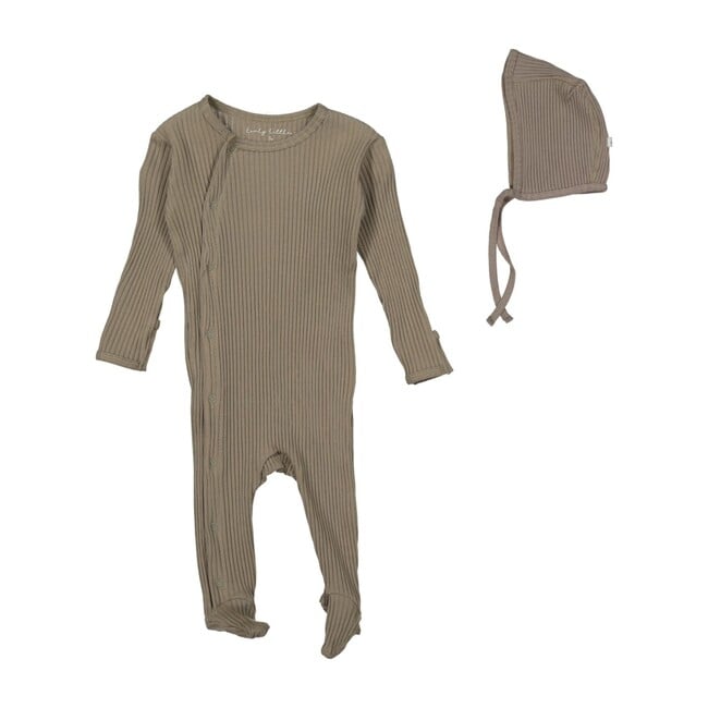 Ribbed Romper & Bonnet Bundle, Taupe