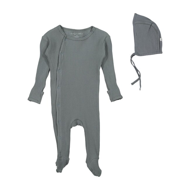 Ribbed Romper & Bonnet Bundle, Slate