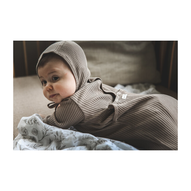 Ribbed Romper & Bonnet Bundle, Taupe