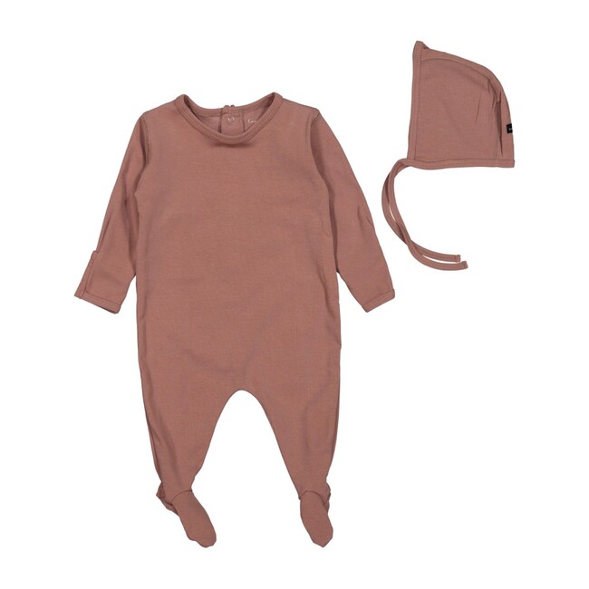 Cotton Romper & Bonnet Bundle, Rosewood