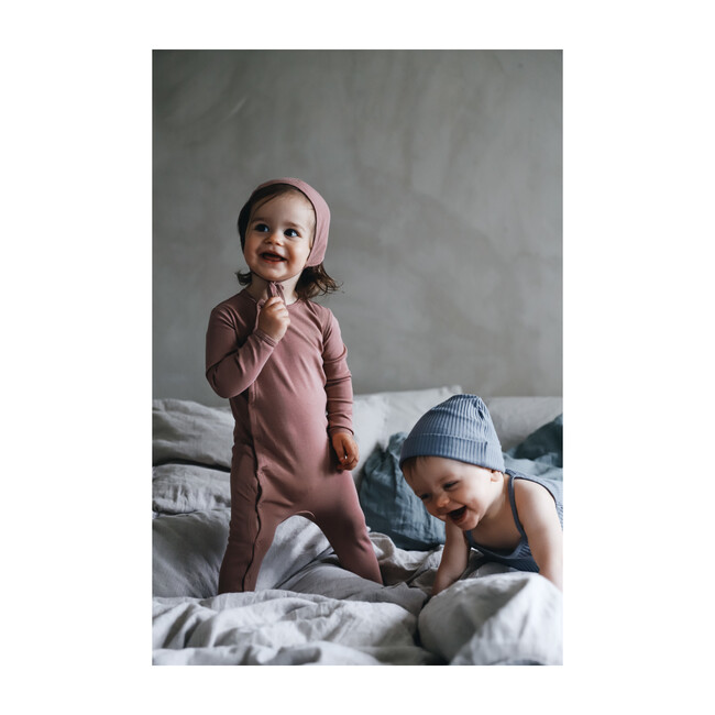 Cotton Romper & Bonnet Bundle, Rosewood