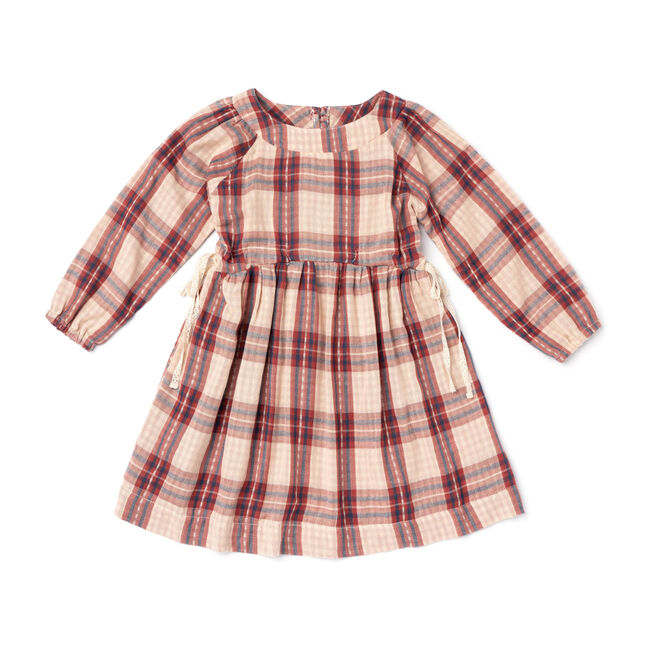 Side Tie Dress, Red Chex