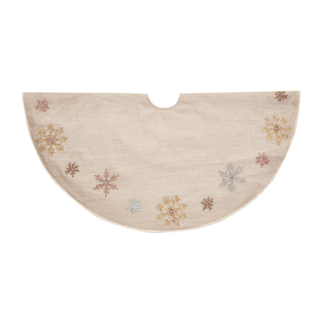 Tree Skirt, Pastel Snowflakes on Natural Linen