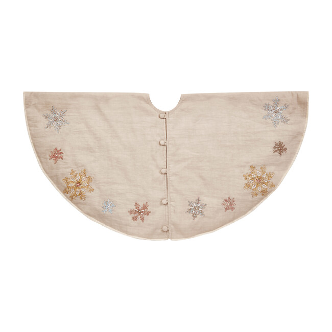 Tree Skirt, Pastel Snowflakes on Natural Linen