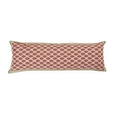 Artisan Hand Loomed Cotton Lumbar Pillow, Red with Green Stitching