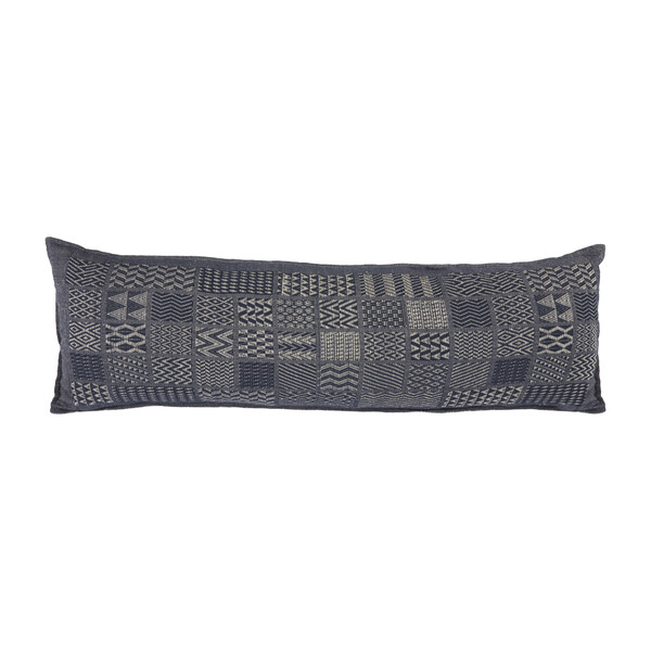 Artisan Hand Loomed Cotton Lumbar Pillow, Indigo Blocks