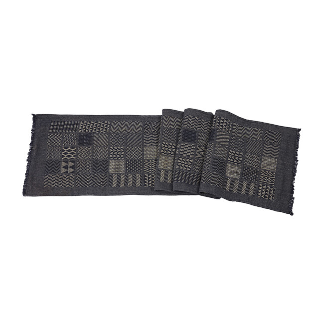 Artisan Hand Loomed Cotton Table Runner, Indigo Blocks