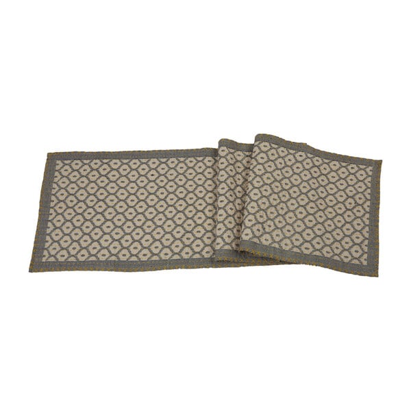 Artisan Hand Loomed Cotton Table Runner, Grey with Yellow Stitching