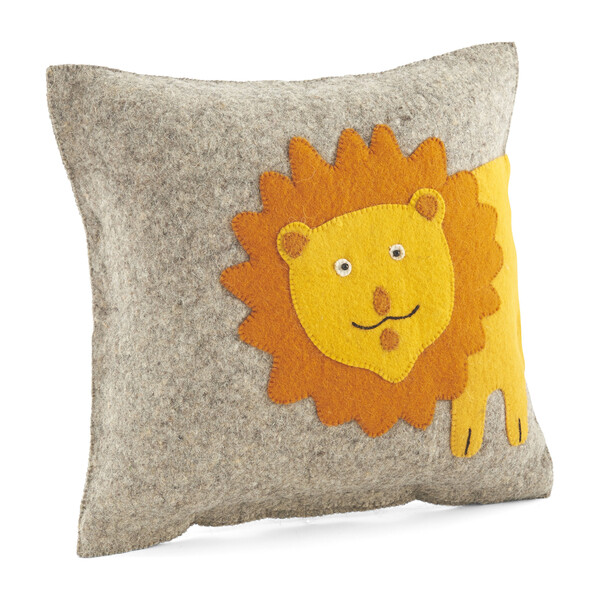 Hand Felted Wool Cushion Cover, Yellow Lion