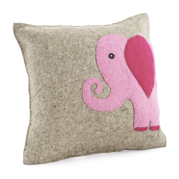 Hand Felted Wool Cushion Cover, Pink Elephant